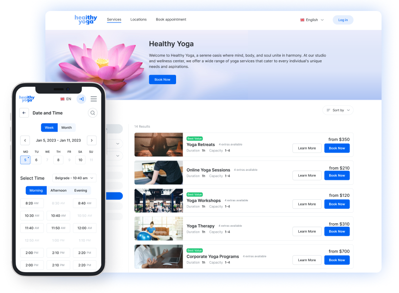 Trafft dashboard and booking page preview